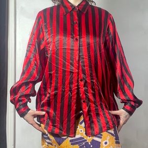 Vintage Red and Black Striped Blouse